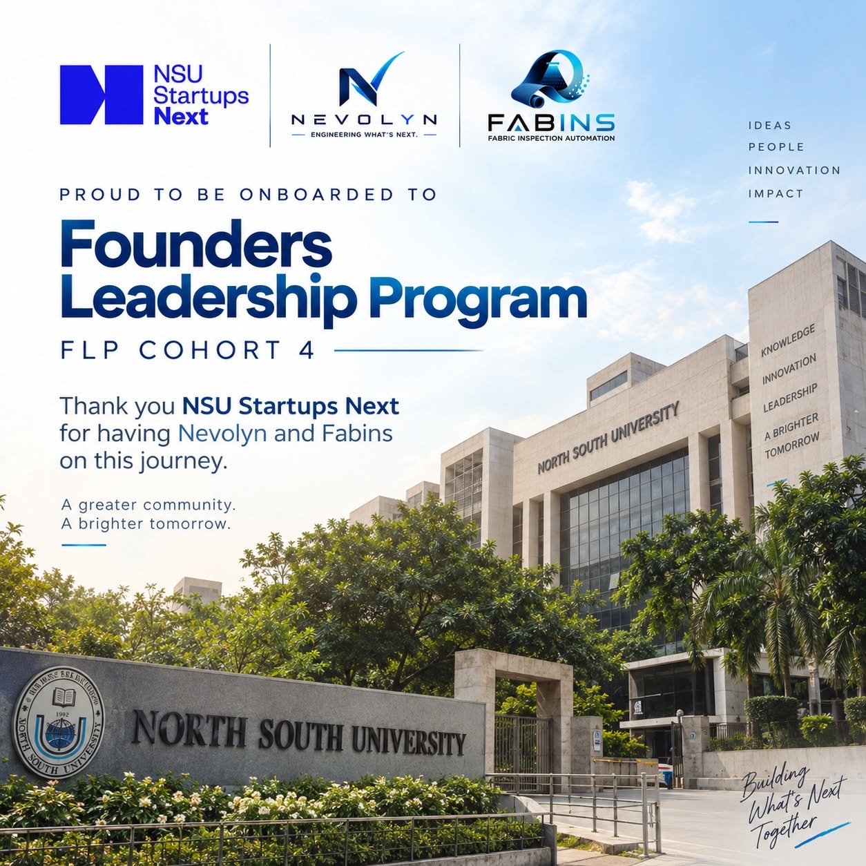 Onboarded to Founders’ Leadership Program (FLP) Cohort 4 by NSU Startups Next